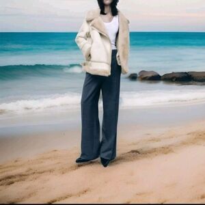 ZARA Women's Faux Suede Double Faced Long Jacket(Ecru, US L/EUR L)